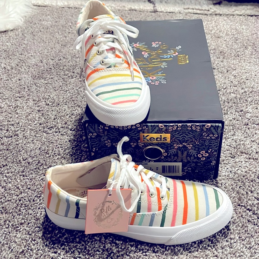 Keds ft. Rifle Paper rainbow striped shoes